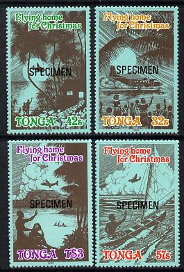 Tonga 1989 Christmas (Flying Home) set of 4 opt'd SPECIMEN unmounted mint, as SG 1059-62, stamps on aviation, stamps on christmas