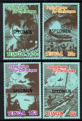 Tonga 1989 Christmas (Flying Home) set of 4 opt'd SPECIMEN unmounted mint, as SG 1059-62, stamps on , stamps on  stamps on aviation, stamps on  stamps on christmas