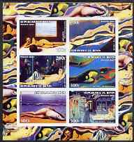 Benin 2003 Nudes in Art #02 imperf sheetlet containing 6 values unmounted mint (works by Magritte x 2, Ray, Delvaux x 2 & Ernst), stamps on arts, stamps on nudes