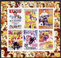 Benin 2003 Elvis Presley #01 imperf sheetlet containing 6 values (brown border) unmounted mint, stamps on , stamps on  stamps on personalities, stamps on  stamps on elvis, stamps on  stamps on music, stamps on  stamps on films, stamps on  stamps on movies, stamps on  stamps on motorbikes