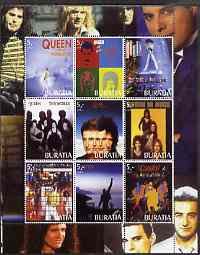 Buriatia Republic 2003 Queen (Pop Group) perf sheetlet containing set of 9 values unmounted mint, stamps on pops, stamps on music, stamps on entertainments, stamps on rock