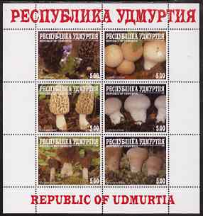 Udmurtia Republic 1999 Fungi perf sheetlet containing complete set of 6 values unmounted mint, stamps on fungi