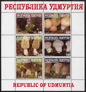 Udmurtia Republic 1999 Fungi perf sheetlet containing complete set of 6 values unmounted mint, stamps on , stamps on  stamps on fungi