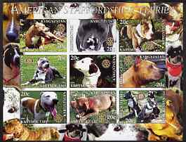 Kyrgyzstan 2004 Dogs - American Staffordshire Terriers imperf sheetlet containing 9 values each with Rotary Logo, unmounted mint, stamps on , stamps on  stamps on dogs, stamps on  stamps on staffordshire, stamps on  stamps on terriers, stamps on  stamps on rotary