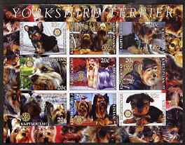 Kyrgyzstan 2004 Dogs - Yorkshire Terriers imperf sheetlet containing 9 values each with Rotary Logo, unmounted mint, stamps on , stamps on  stamps on dogs, stamps on  stamps on yorkies, stamps on  stamps on terriers, stamps on  stamps on rotary