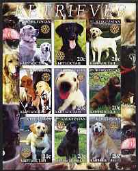 Kyrgyzstan 2004 Dogs - Retrievers imperf sheetlet containing 9 values each with Rotary Logo, unmounted mint, stamps on dogs, stamps on retrievers, stamps on rotary