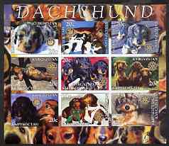 Kyrgyzstan 2004 Dogs - Dachshunds imperf sheetlet containing 9 values each with Rotary Logo, unmounted mint, stamps on dogs, stamps on dachshund, stamps on rotary