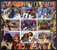 Kyrgyzstan 2004 Dogs - Dachshunds imperf sheetlet containing 9 values each with Rotary Logo, unmounted mint, stamps on , stamps on  stamps on dogs, stamps on  stamps on dachshund, stamps on  stamps on rotary