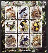 Mauritania 2003 The Nature Conservancy imperf sheetlet containing set of 9 values (Birds & Animals by John Audubon) unmounted mint, stamps on wildlife, stamps on cats, stamps on environment, stamps on birds, stamps on audubon
