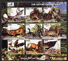 Benin 2003 The Nature Conservancy imperf sheetlet containing set of 9 values (Birds & Animals by John Audubon) unmounted mint, stamps on wildlife, stamps on cats, stamps on environment, stamps on birds, stamps on audubon