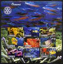 Gambia 2003 Ocean Life imperf sheetlet containing 9 values with Rotary logo, unmounted mint, stamps on marine life, stamps on fish, stamps on coral, stamps on rotary