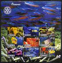 Gambia 2003 Ocean Life imperf sheetlet containing 9 values with Rotary logo, unmounted mint, stamps on , stamps on  stamps on marine life, stamps on  stamps on fish, stamps on  stamps on coral, stamps on  stamps on rotary