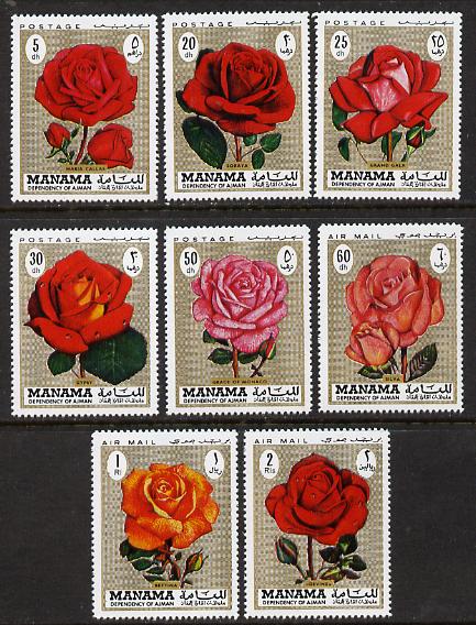 Manama 1971 Roses perf set of 8 (MI A411A) unmounted mint, stamps on flowers    roses