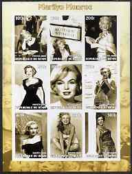 Benin 2002 Marilyn Monroe #1 imperf sheetlet containing set of 9 values unmounted mint, stamps on , stamps on  stamps on personalities, stamps on  stamps on music, stamps on entertainments, stamps on women, stamps on films, stamps on marilyn monroe, stamps on  stamps on cinema