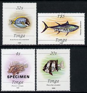 Tonga 1988 Marine Life (Fish) 4 values (4s, 20s, 32s & T$5) opt'd SPECIMEN, between SG 1001 & 1017) unmounted mint*, stamps on fish, stamps on marine-life