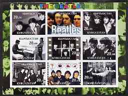 Kyrgyzstan 2001 The Beatles #2 imperf sheetlet containing set of 9 values unmounted mint, stamps on , stamps on  stamps on personalities, stamps on  stamps on music, stamps on  stamps on pops, stamps on  stamps on rock, stamps on  stamps on beatles