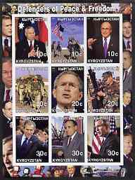 Kyrgyzstan 2001 Defenders of Peace & Freedom imperf sheetlet containing 9 values unmounted mint, stamps on militaria, stamps on constitutions, stamps on usa presidents, stamps on americana