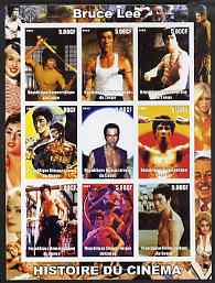 Congo 2003 History of the Cinema #01 imperf sheetlet containing 9 values unmounted mint (Showing Bruce Lee), stamps on , stamps on  stamps on films, stamps on  stamps on cinema, stamps on  stamps on movies, stamps on  stamps on entertainments, stamps on  stamps on personalities, stamps on  stamps on martial arts, stamps on  stamps on 