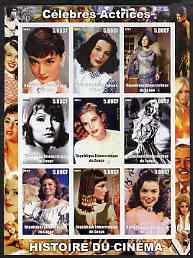 Congo 2003 History of the Cinema #05 (Actresses) imperf sheetlet containing 9 values unmounted mint (Showing Ingrid Bergman, Hedy Lamarr, Audrey Hepburn, Greta Garbo, Gra..., stamps on movies, stamps on films, stamps on cinema, stamps on women, stamps on marilyn monroe