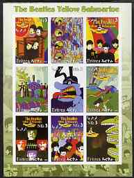 Eritrea 2003 The Beatles Yellow Submarine #1 imperf sheetlet containing set of 9 (vertical) values unmounted mint, stamps on personalities, stamps on entertainments, stamps on music, stamps on pops, stamps on beatles, stamps on submarines