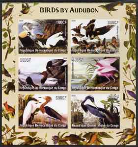 Congo 2005 Birds by Audubon imperf sheetlet containing 6 values unmounted mint, stamps on , stamps on  stamps on birds, stamps on  stamps on audubon, stamps on  stamps on arts