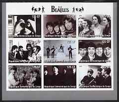 Congo 2003 The Beatles (B&W) imperf sheetlet containing 9 values, unmounted mint, stamps on , stamps on  stamps on personalities, stamps on  stamps on music, stamps on  stamps on beatles, stamps on  stamps on pops