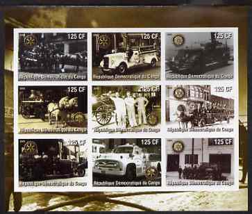 Congo 2003 Old Fire Engines imperf sheetlet containing 9 values each with Rotary Logo, unmounted mint, stamps on , stamps on  stamps on fire, stamps on  stamps on rotary, stamps on  stamps on horses