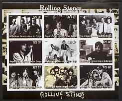 Congo 2003 Rolling Stones imperf sheetlet containing 9 values, unmounted mint, stamps on , stamps on  stamps on personalities, stamps on  stamps on music, stamps on  stamps on pops