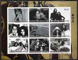 Congo 2003 The Beatles (John Lennon & Yoko) imperf sheetlet containing 9 values, unmounted mint, stamps on , stamps on  stamps on personalities, stamps on  stamps on music, stamps on  stamps on beatles, stamps on  stamps on pops