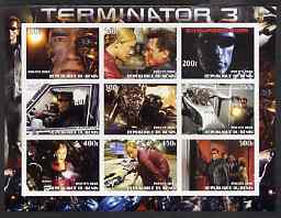 Benin 2003 Terminator 3 imperf sheetlet containing 9 values unmounted mint, stamps on , stamps on  stamps on films, stamps on  stamps on movies, stamps on  stamps on sci-fi