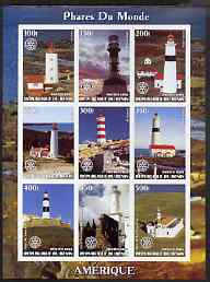 Benin 2003 Lighthouses of America imperf sheetlet containing 9 values each with Rotary Logo unmounted mint, stamps on , stamps on  stamps on lighthouses, stamps on  stamps on rotary