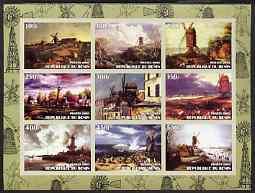 Benin 2003 Paintings of Windmills #01 imperf sheetlet containing 9 values unmounted mint, stamps on windmills, stamps on arts