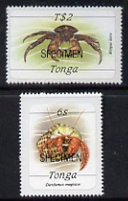 Tonga 1984 Marine Life (Crabs) self-adhesive 6s & T$2 optd SPECIMEN, as SG 869 & 879 unmounted mint*, stamps on crabs, stamps on marine-life, stamps on self adhesive