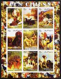 Somalia 2003 Paintings of Dogs #1 imperf sheetlet containing 9 values unmounted mint (vertical format), stamps on arts, stamps on dogs