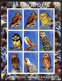 Somalia 2003 Owls imperf sheetlet containing 9 values unmounted mint, stamps on , stamps on  stamps on birds, stamps on  stamps on birds of prey, stamps on  stamps on owls