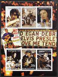 Kyrgyzstan 2003 Elvis Presley imperf sheetlet containing 6 values unmounted mint, stamps on music, stamps on personalities, stamps on elvis, stamps on entertainments, stamps on films, stamps on cinema, stamps on motorbikes, stamps on 