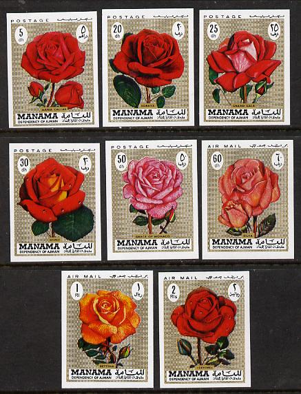 Manama 1971 Roses imperf set of 8 (MI A411B) unmounted mint, stamps on , stamps on  stamps on flowers    roses