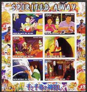 Benin 2003 Scenes from Spirited Away imperf sheetlet containing 6 values unmounted mint, stamps on films, stamps on cartoons, stamps on movies, stamps on cinema, stamps on disney