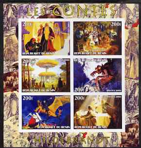 Benin 2003 Fairy Tales - paintings by Hildebrandt imperf sheetlet containing 6 values unmounted mint, stamps on , stamps on  stamps on arts, stamps on  stamps on fairy tales, stamps on  stamps on children, stamps on  stamps on dragons