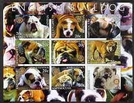 Kyrgyzstan 2004 Dogs - English Bulldog imperf sheetlet containing 9 values each with Rotary logo unmounted mint, stamps on , stamps on  stamps on dogs, stamps on  stamps on rotary