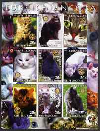 Kyrgyzstan 2004 Domestic Cats - Turkish Angora imperf sheetlet containing 9 values each with Rotary logo unmounted mint, stamps on cats, stamps on rotary