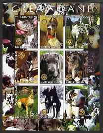 Kyrgyzstan 2004 Dogs - Great Dane imperf sheetlet containing 9 values each with Rotary logo unmounted mint, stamps on , stamps on  stamps on dogs, stamps on  stamps on rotary