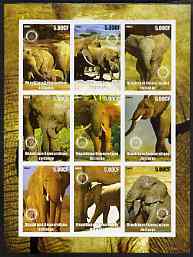 Congo 2003 Elephants imperf sheetlet containing 9 values each with Rotary Logo unmounted mint, stamps on , stamps on  stamps on animals, stamps on  stamps on elephants, stamps on  stamps on rotary