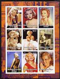 Congo 2004 Marilyn Monroe #1 imperf sheetlet containing 9 values, unmounted mint, stamps on films, stamps on cinema, stamps on entertainments, stamps on personalities, stamps on marilyn monroe