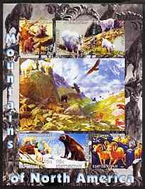 Kyrgyzstan 2004 Fauna of the World - Mountains of North America imperf sheetlet containing 6 values unmounted mint, stamps on , stamps on  stamps on animals, stamps on  stamps on bears, stamps on  stamps on birds, stamps on  stamps on birds of prey
