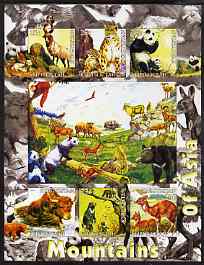 Kyrgyzstan 2004 Fauna of the World - Mountains of Asia imperf sheetlet containing 6 values unmounted mint, stamps on , stamps on  stamps on animals, stamps on  stamps on pandas, stamps on  stamps on bears, stamps on  stamps on bovine, stamps on  stamps on cats, stamps on  stamps on 