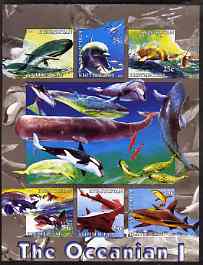 Kyrgyzstan 2004 Fauna of the World - Oceania #1 imperf sheetlet containing 6 values unmounted mint, stamps on , stamps on  stamps on marine life, stamps on  stamps on fish, stamps on  stamps on whales, stamps on  stamps on dolphins, stamps on  stamps on sharks, stamps on  stamps on 