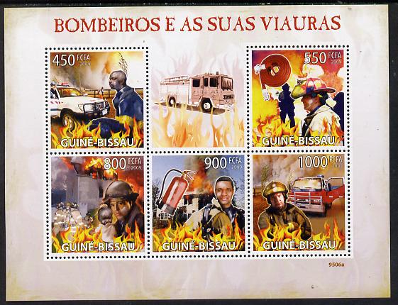 Guinea - Bissau 2009 Fire Fighters perf sheetlet containing 5 values unmounted mint, stamps on , stamps on  stamps on fire