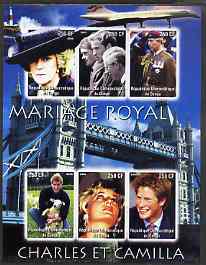 Congo 2005 Royal Marriage - Charles & Camilla #3 imperf sheetlet containing set of 6 values unmounted mint, stamps on royalty, stamps on charles, stamps on camilla, stamps on concorde, stamps on london, stamps on bridges, stamps on lighthouses, stamps on william, stamps on diana