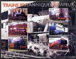 Congo 2005 British Steam Trains imperf sheetlet containing set of 6 values unmounted mint, stamps on , stamps on  stamps on railways